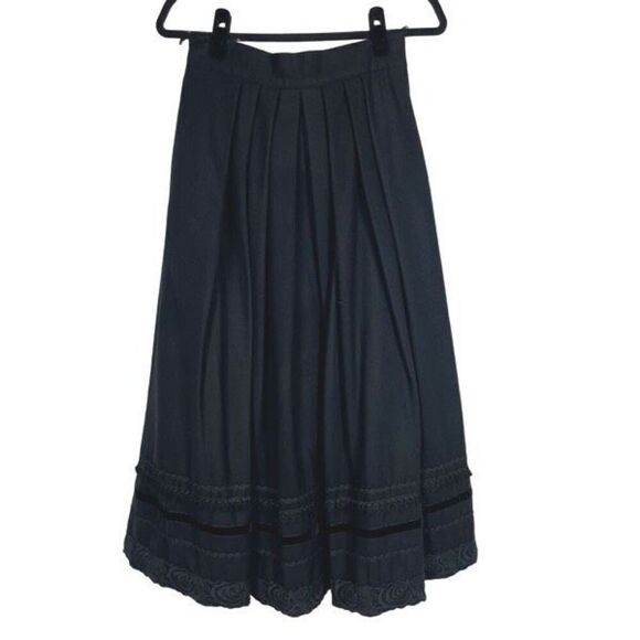Vintage Madeleine Black Wool Boho Cottagecore High Rise Midi Skirt - Women’s 10 - Picture 1 of 6